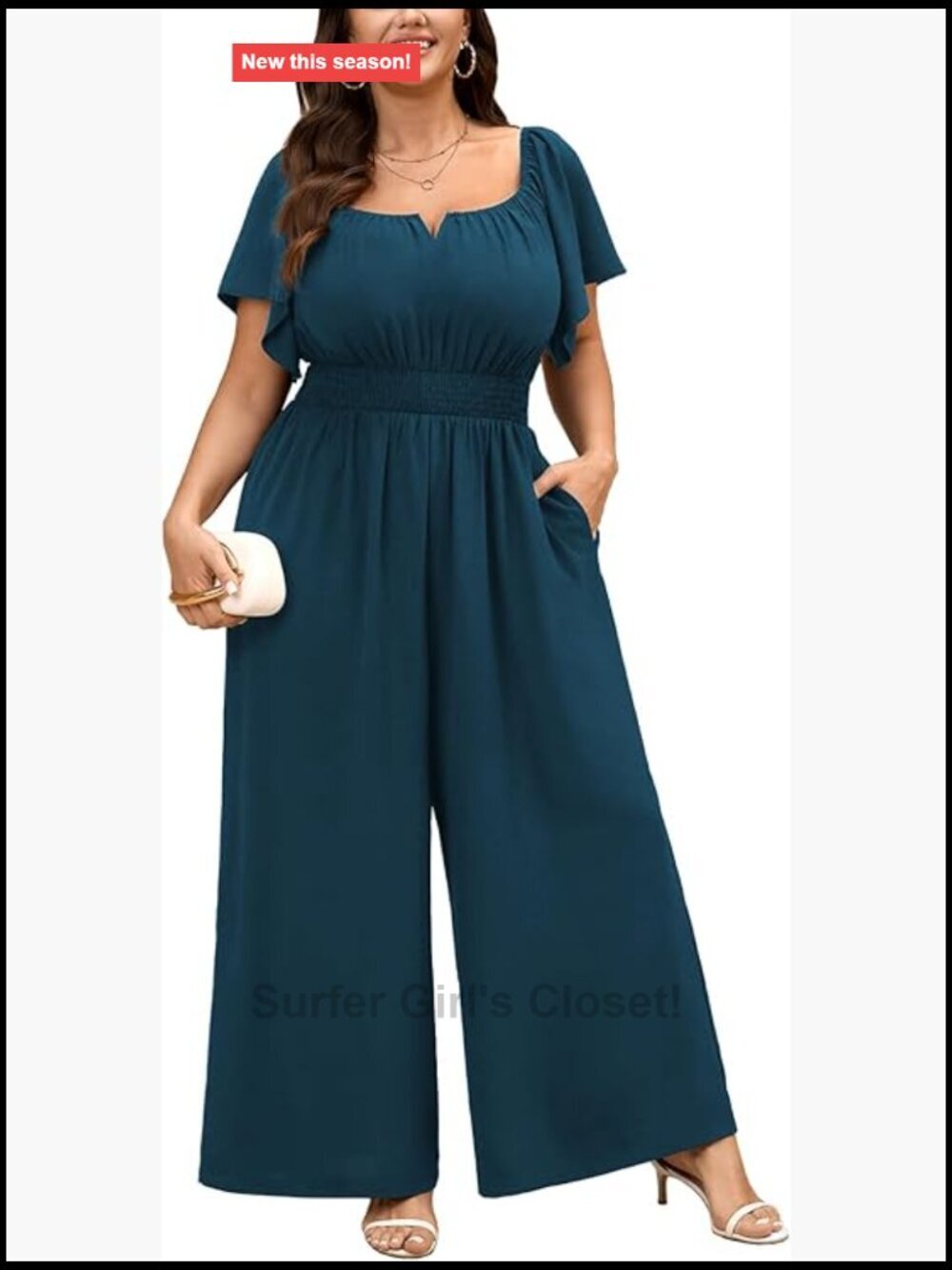 Plus Size Square Neck Jumpsuit Dressy Casual Wide Leg Long Pant Romper One